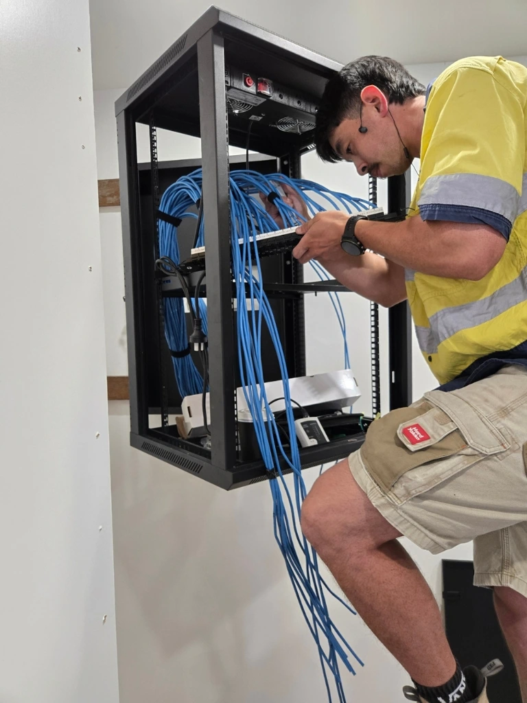 electrician work on data cable